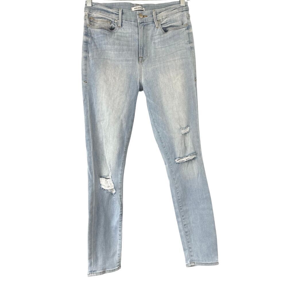 Good American Good Legs Distressed High Waist Skinny Jeans Sz 12/31 Light Wash